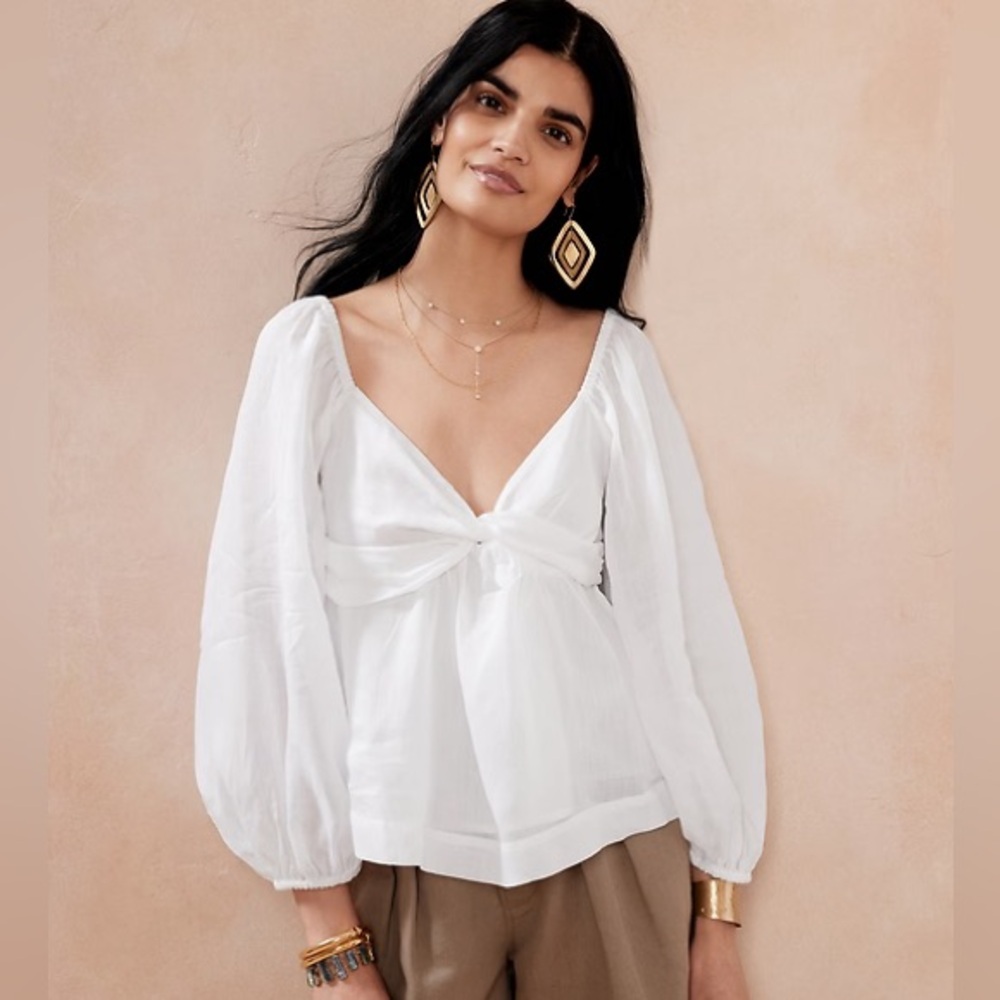 BANANA REPUBLIC RAMIE TWIST-FRONT SHIRT LONGSLEEVE BLOUSE